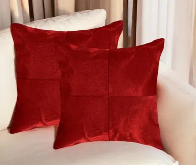 Hivvago Set Of Two 18" Red Cowhide Throw Pillows In Red