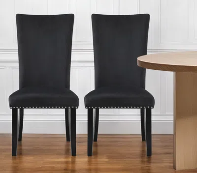 Hivvago Set Of Two Black Upholstered Velvet Dining Side Chairs In Black