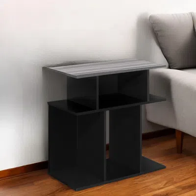 Hivvago 24" Gray And Black Wood Floor Shelf End Table With 6 In Black