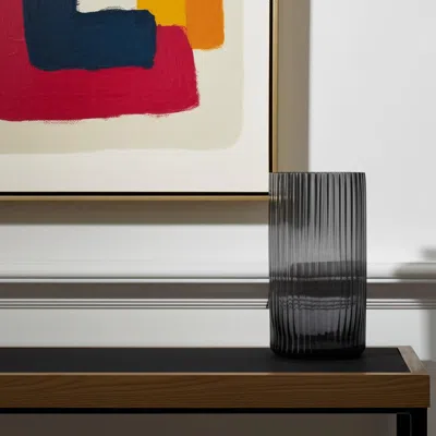 Hivvago 11" Black Cylinder Ribbed Glass Table Vase In Black