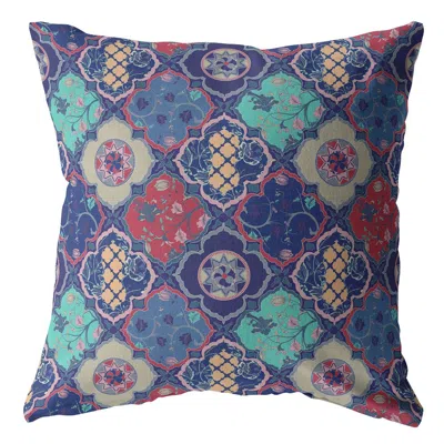 Hivvago 18" Navy Red Trellis Suede Zippered Throw Pillow In Multi