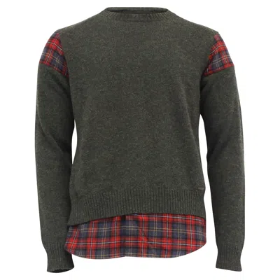Dsquared2 Knit Sweater With Plaid Insert In Green Wool In Green