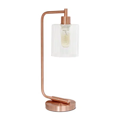Hivvago 19" Rose Gold Iron Lantern Table Lamp Led With Clear Cylinder Shade In Metallic