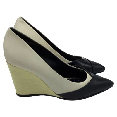 Lanvin Pointed Two-toned Wedge Pumps In White And Black Leather In Multi