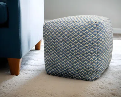 Hivvago 18" Blue And Beige Wool Cube Trellis Pouf Ottoman In Gray
