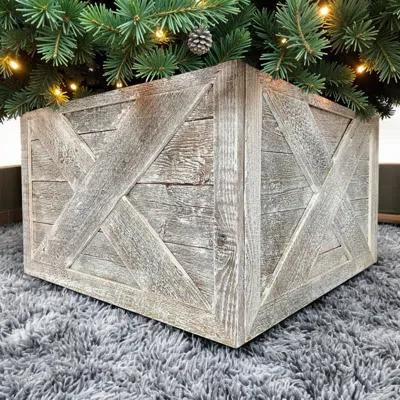 Hivvago 28" Natural Weathered Gray Plank Christmas Tree Collar In Gray