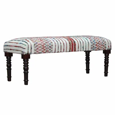 Hivvago 47" Ivory Red And Pink Black Leg Chevron Stripe Upholstered Bench In Multi