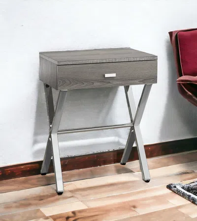 Hivvago 22" Silver And Deep Taupe Wood And Metal End Table With Drawer In Gray