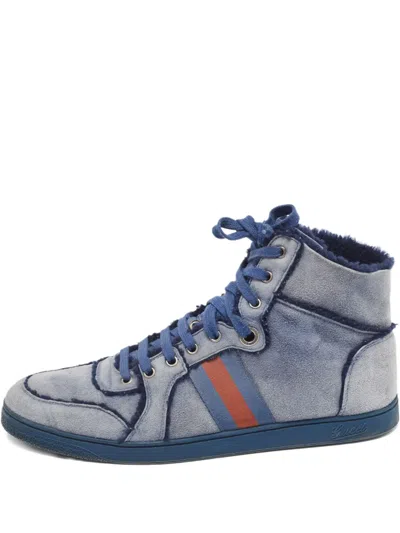 Pre-owned Gucci Suede High-top Sneakers In Blue