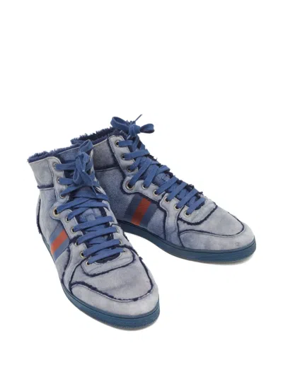 Pre-owned Gucci Suede High-top Sneakers In Blue