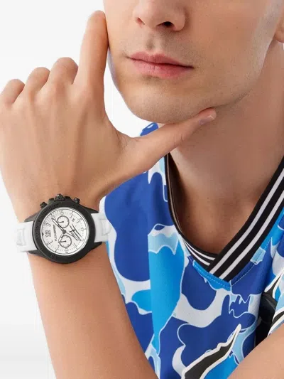 Plein Sport Mens Warrior Tech Chronograph Date Quartz White Silicone Strap 47.5mm In Black