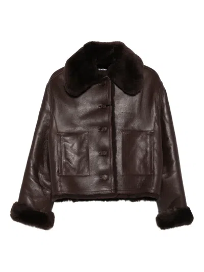 David Koma Reversible Shearling And Leather Jacket In Brown