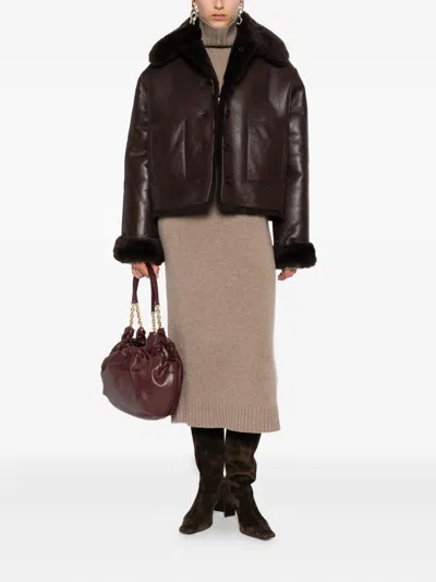 David Koma Reversible Shearling And Leather Jacket In Brown