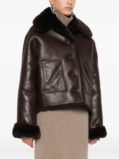 David Koma Reversible Shearling And Leather Jacket In Brown