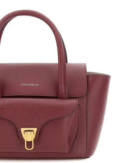Coccinelle Double Beat Medium Leather Bag In Burgundy