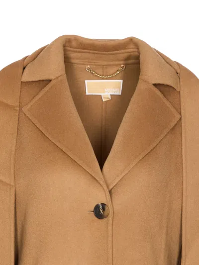 Michael Michael Kors Michael By Michael Kors Camel Wool Blend Coat In Brown