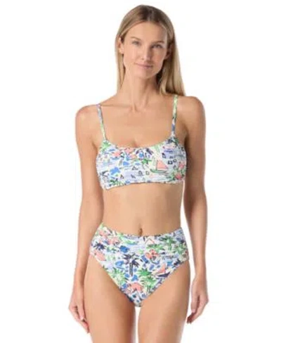 Kate Spade Womens Shirred Bra Bikini Top Shirred High Waist Bottom In Multi