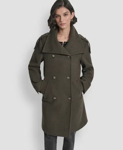 Dkny Women's Double-breasted Funnel Neck Military Coat In Green