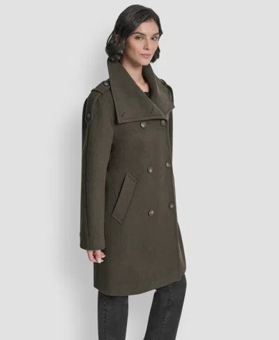Dkny Women's Double-breasted Funnel Neck Military Coat In Green