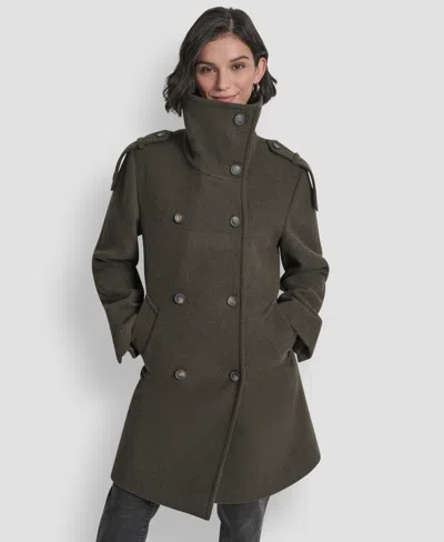 Dkny Women's Double-breasted Funnel Neck Military Coat In Green