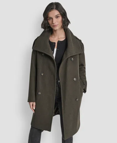 Dkny Women's Double-breasted Funnel Neck Military Coat In Green