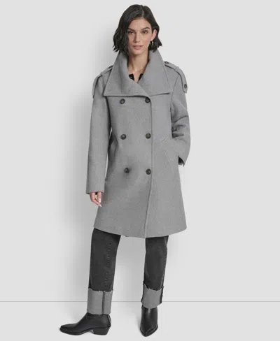 Dkny Women's Double-breasted Funnel Neck Military Coat In Gray