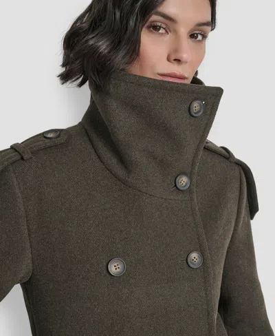 Dkny Women's Double-breasted Funnel Neck Military Coat In Green