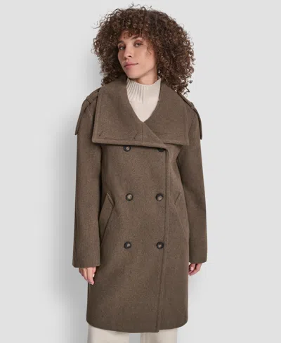 Dkny Women's Double-breasted Funnel Neck Military Coat In Brown