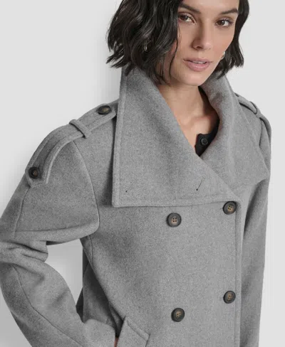 Dkny Women's Double-breasted Funnel Neck Military Coat In Gray