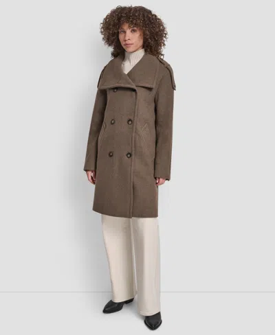 Dkny Women's Double-breasted Funnel Neck Military Coat In Brown