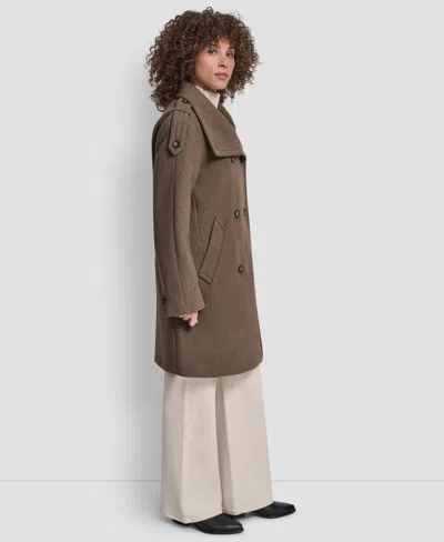Dkny Women's Double-breasted Funnel Neck Military Coat In Brown