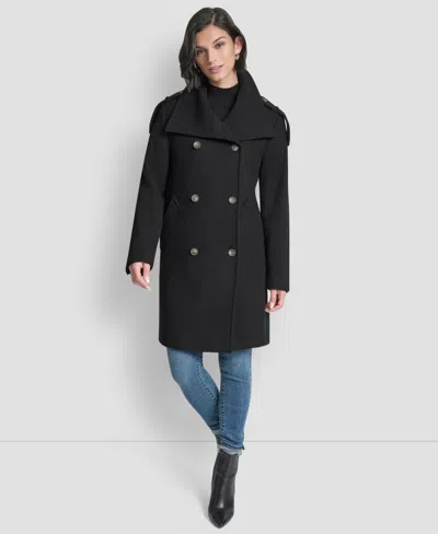 Dkny Women's Double-breasted Funnel Neck Military Coat In Black