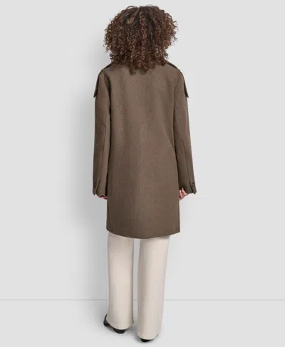 Dkny Women's Double-breasted Funnel Neck Military Coat In Brown