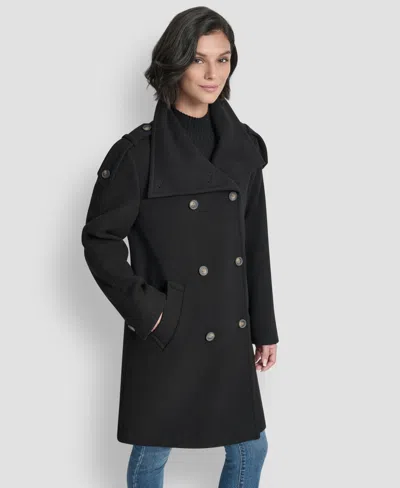 Dkny Women's Double-breasted Funnel Neck Military Coat In Black