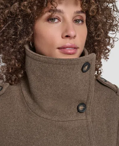 Dkny Women's Double-breasted Funnel Neck Military Coat In Brown