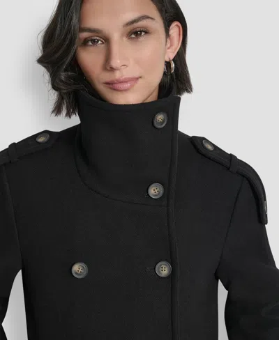 Dkny Women's Double-breasted Funnel Neck Military Coat In Black