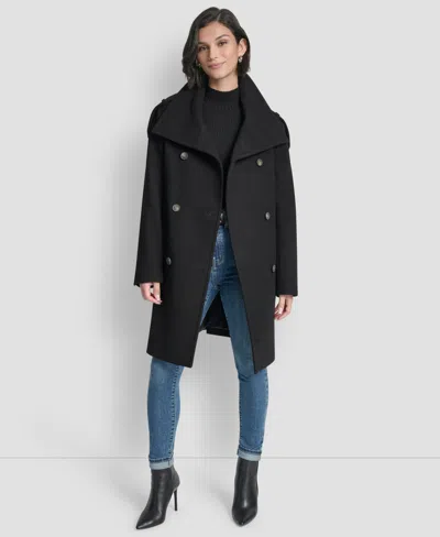 Dkny Women's Double-breasted Funnel Neck Military Coat In Black