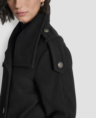 Dkny Women's Double-breasted Funnel Neck Military Coat In Black