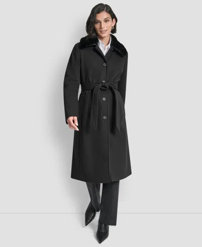 Dkny Women's Double-breasted Belted Wrap Coat In Black