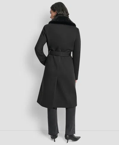 Dkny Women's Double-breasted Belted Wrap Coat In Black