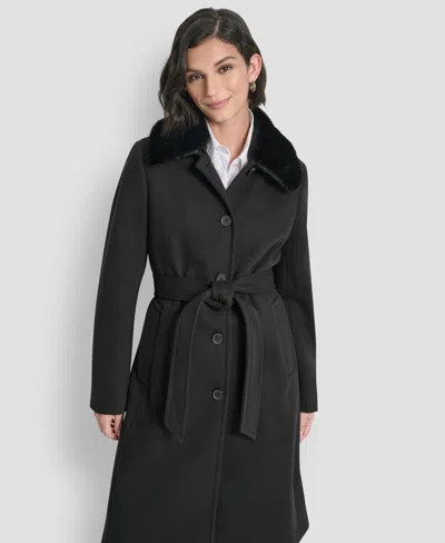 Dkny Women's Double-breasted Belted Wrap Coat In Black
