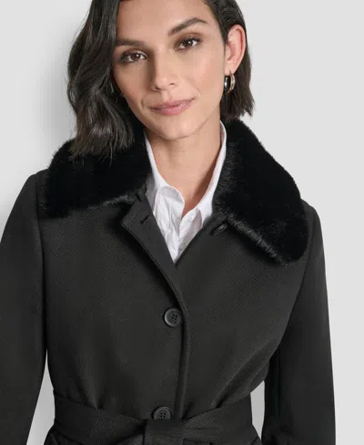 Dkny Women's Double-breasted Belted Wrap Coat In Black