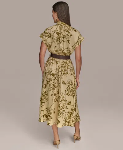 Donna Karan New York Floral Short Sleeve Belted A-line Midi Dress In Multi