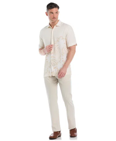 Cubavera Batik Palm Print Mens Short Sleeve Regular Fit Button-down Shirt In Neutral