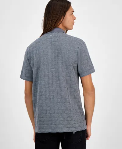 Guess Men's Tristan Short Sleeve Textured Button-front Shirt In Gray