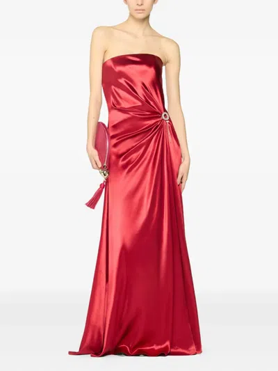 Genny Womens Ski Patrol Draped Brooch-embellished Satin Maxi Dress In Red
