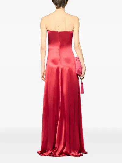Genny Womens Ski Patrol Draped Brooch-embellished Satin Maxi Dress In Red