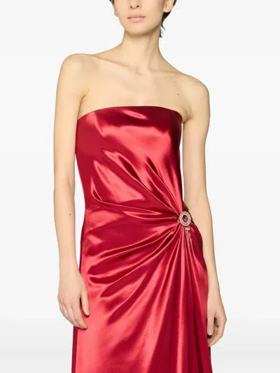 Genny Womens Ski Patrol Draped Brooch-embellished Satin Maxi Dress In Red
