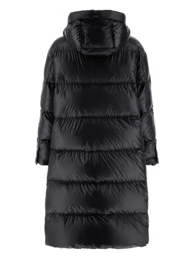 Herno Glossy Long Puffer Jacket With High Collar And Oversized Fit In Black