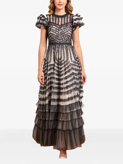 Needle & Thread La Vie En Rose Round Neck Short Sleeve Gown In Black